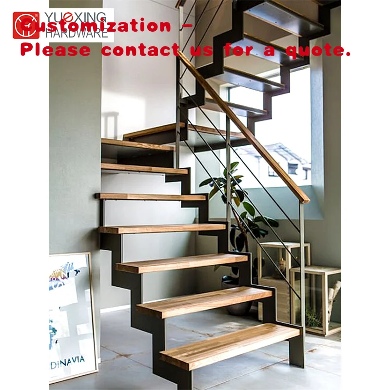 custom.Personalized Railing Glass Wooden Treads Zigzag Staircase  with Space-saving and Contemporary Look