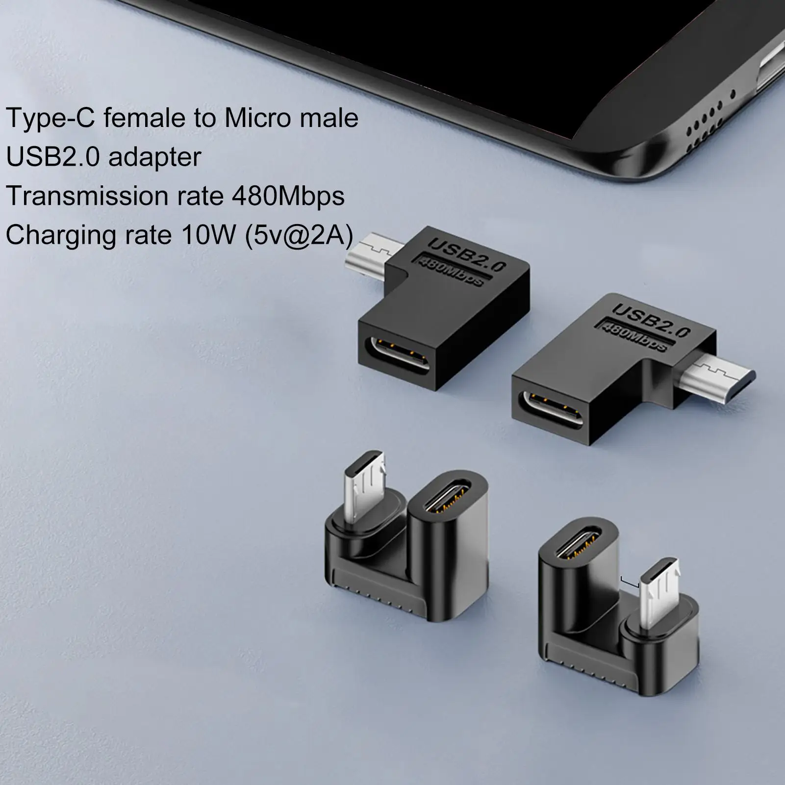 Type-C Female To Micros Male USB Adapter Microphone Interface At 480Mbps Data Transmission 10W Fast Charging Adapter