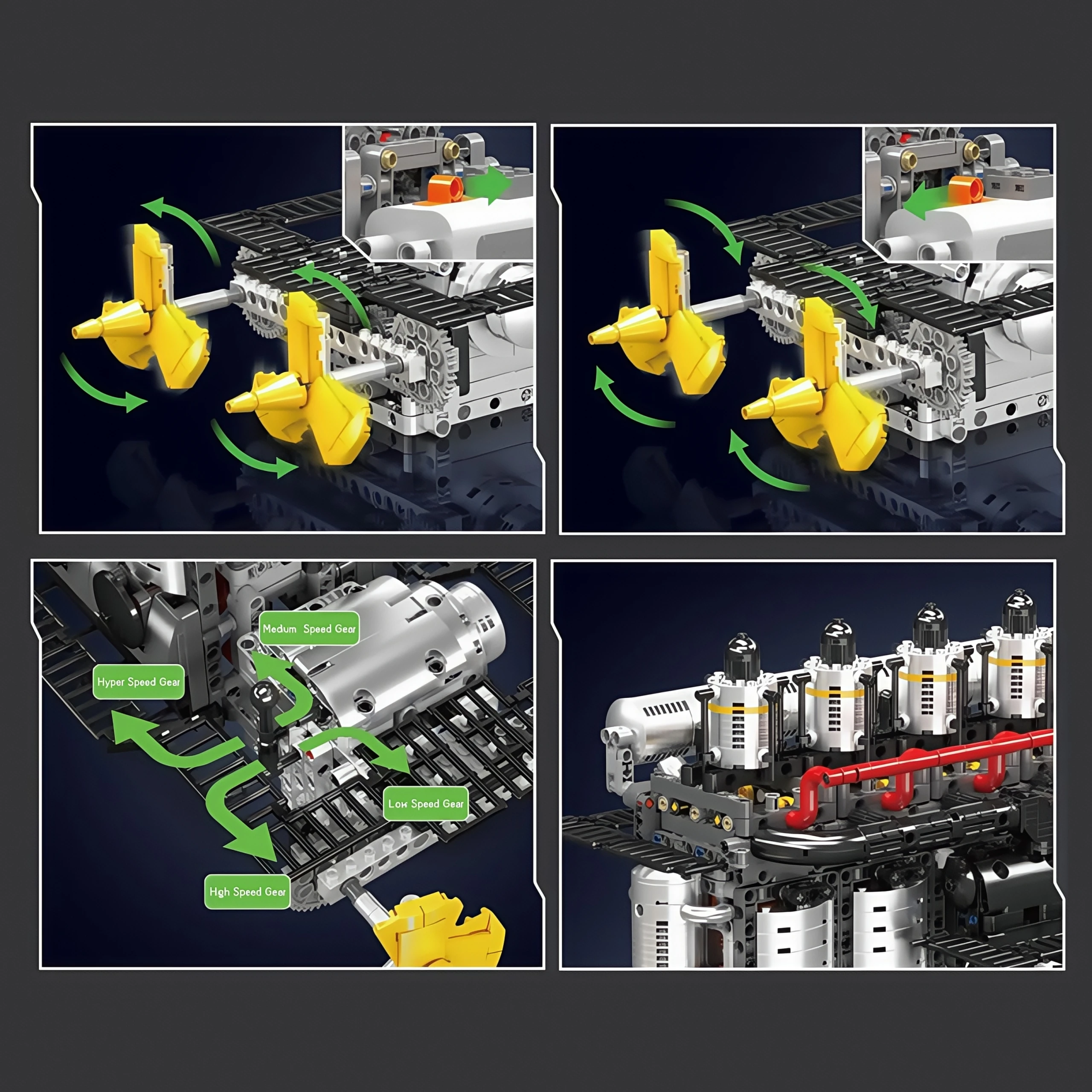 航空母艦 V6 エンジン組立モデル モータードライブシミュレーション ギアボックス組立 ブロック玩具