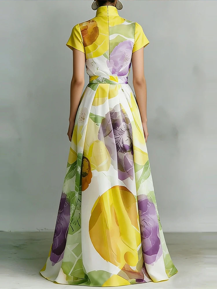Women Skew Collar One Shoulder Patchwork Maxi Dress Sleeveless Hollow out Summer Fashion Streetwear Elegant Printing Dress 2026