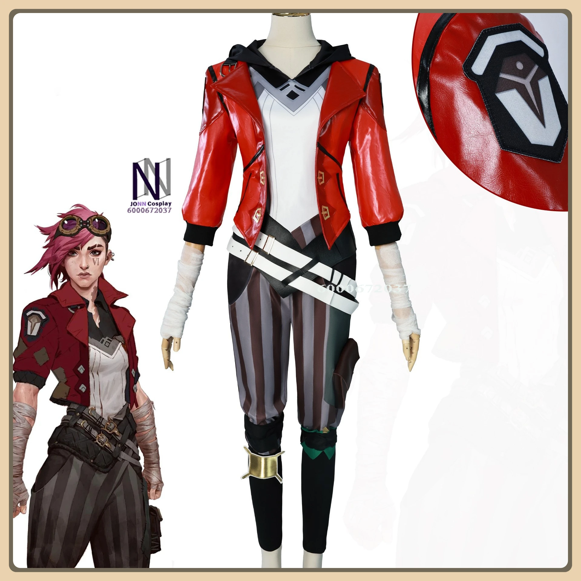

classic popular game cosplay costume anime Vi role playing clothes red leather top and pants for women comic con Halloween party