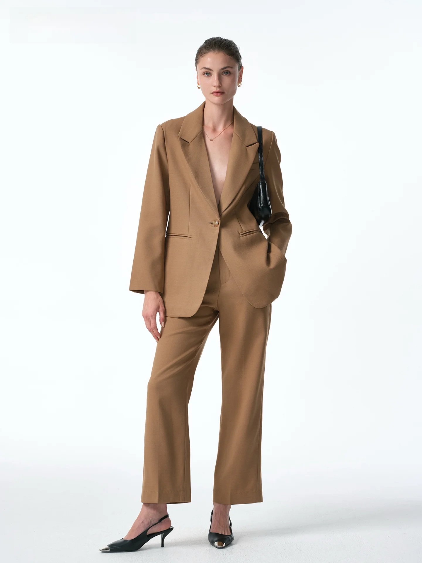 

Aureal Коричневые костюмные брюки Женские прямые свободные драпированные повседневные брюки Lazy Sle Four Seasons Wear Длинные брюки с высокой талией