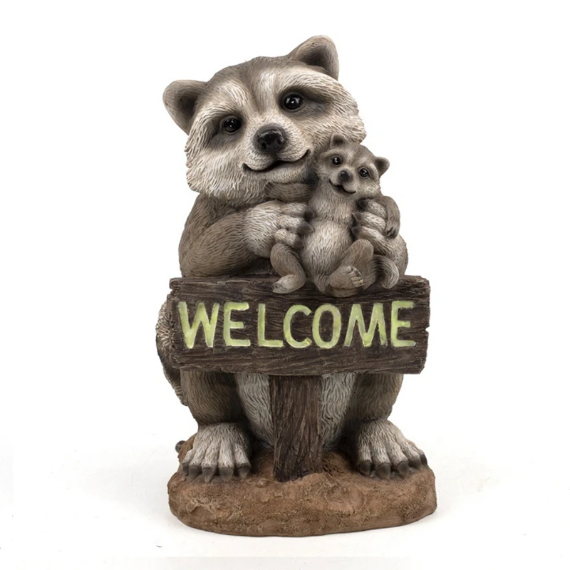 

Welcome Sign Raccoon Outdoor Garden Decor Resin Ornament Statue Animal Sculpture Family Decoration For Lawn Porch Yard