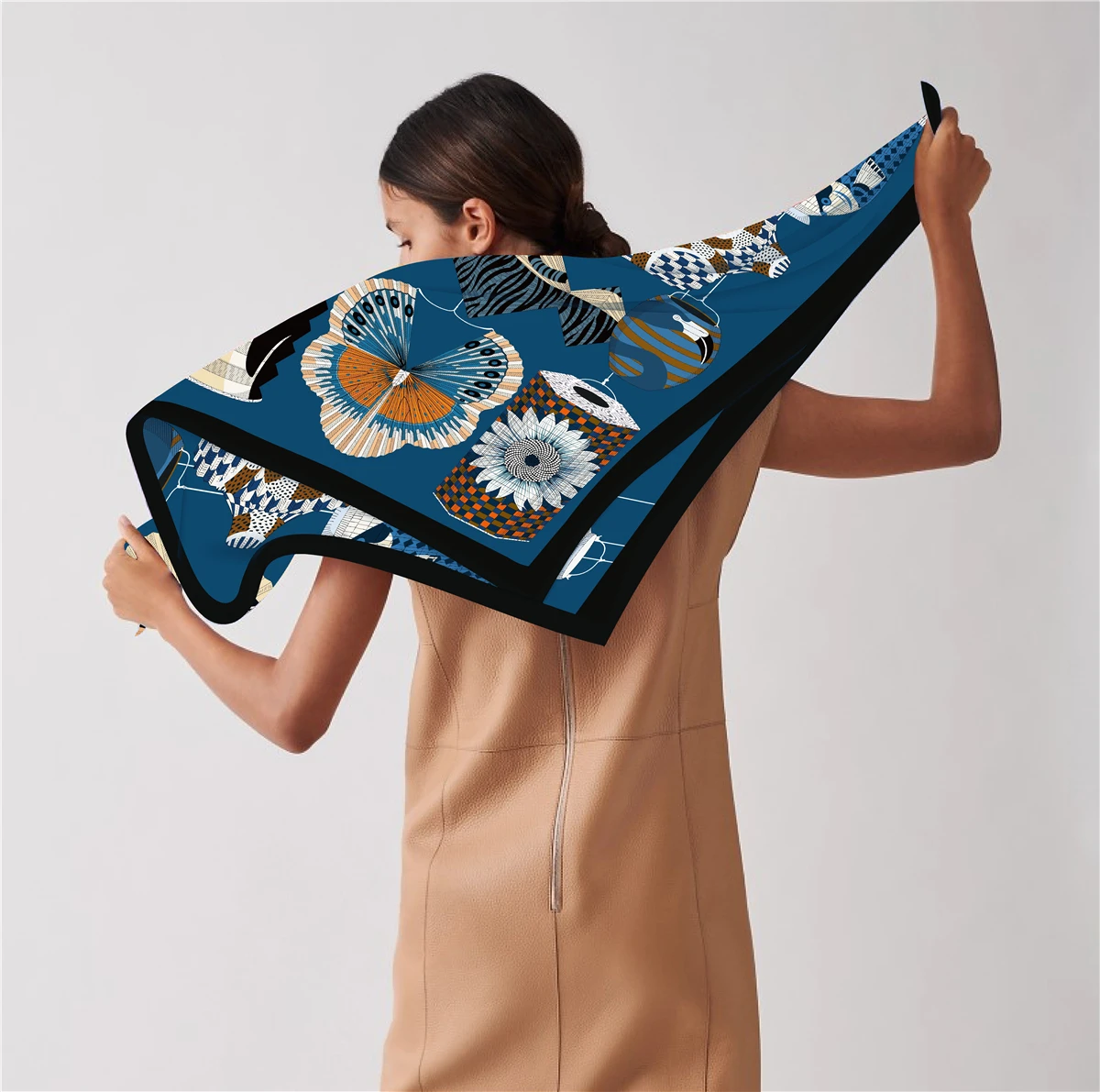 90 cm Böhmischen Stil Twill Seide Schal Schal 2024 Marke Platz Schal Frauen Hijab Luxus Bandana Foulard Halstuch Kopf schals – Detail 13