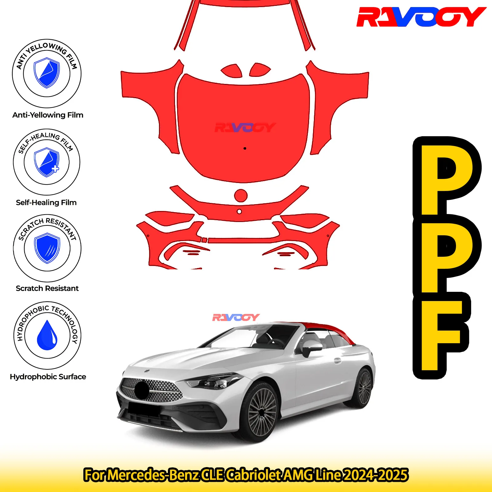 

For Mercedes-Benz CLE Cabriolet AMG Line 2024-2025 Glossy Matte Black Precut front PPF Kit Paint Protection Film