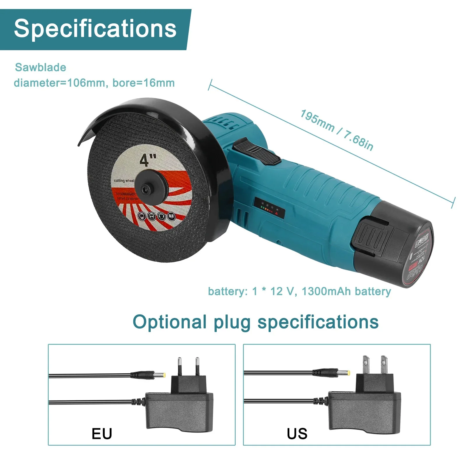 12V 4 Inch Electric Portable Angle Grinder Cordless Polishing Mini Cutting Blade Grinder Machine Lithium Battery Universal