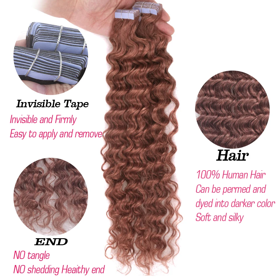 Audelami Deep Wave Tape In Human Hair Extensions 2.0g/pcs 40pcs/set Adhesive Skin Weft Tape Ins Wave Human Hair 80g For Women