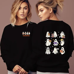 Halloween Cute Ghost Graphic Sweatshirts Women Reading Lover Gift Trendy Autumn Clothes Women  Ghost Books Halloween Sweatshirt