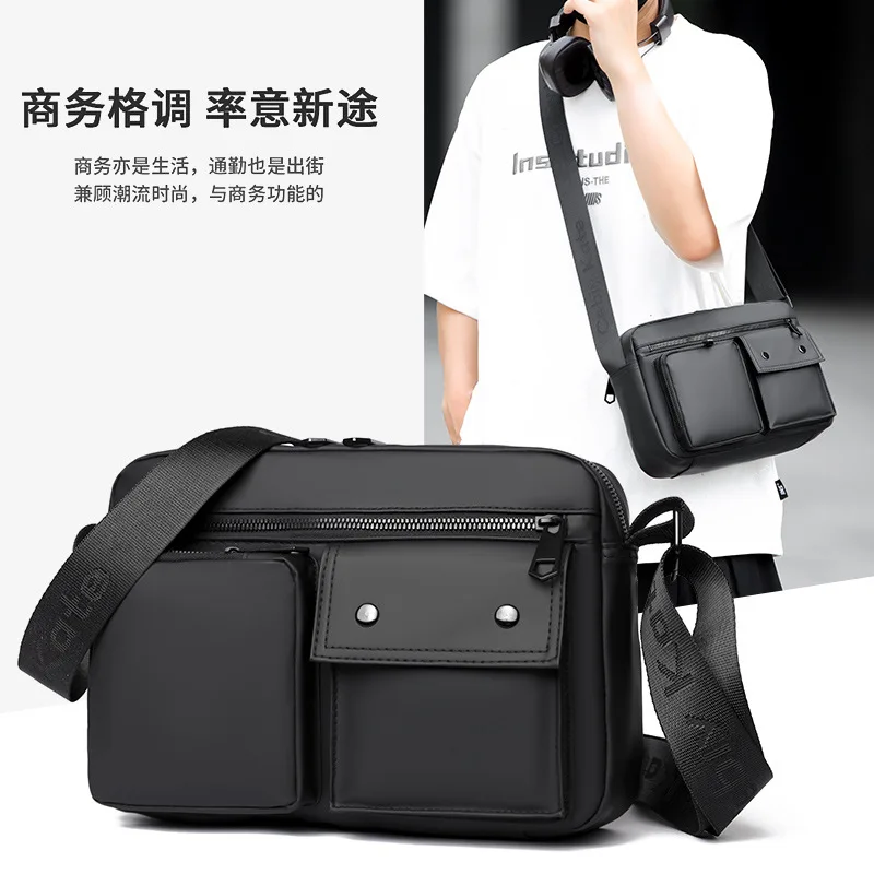 Waterproof leather film crossbody bag for both men and women horizontal square travel and outdoor single-shoulder small backpack