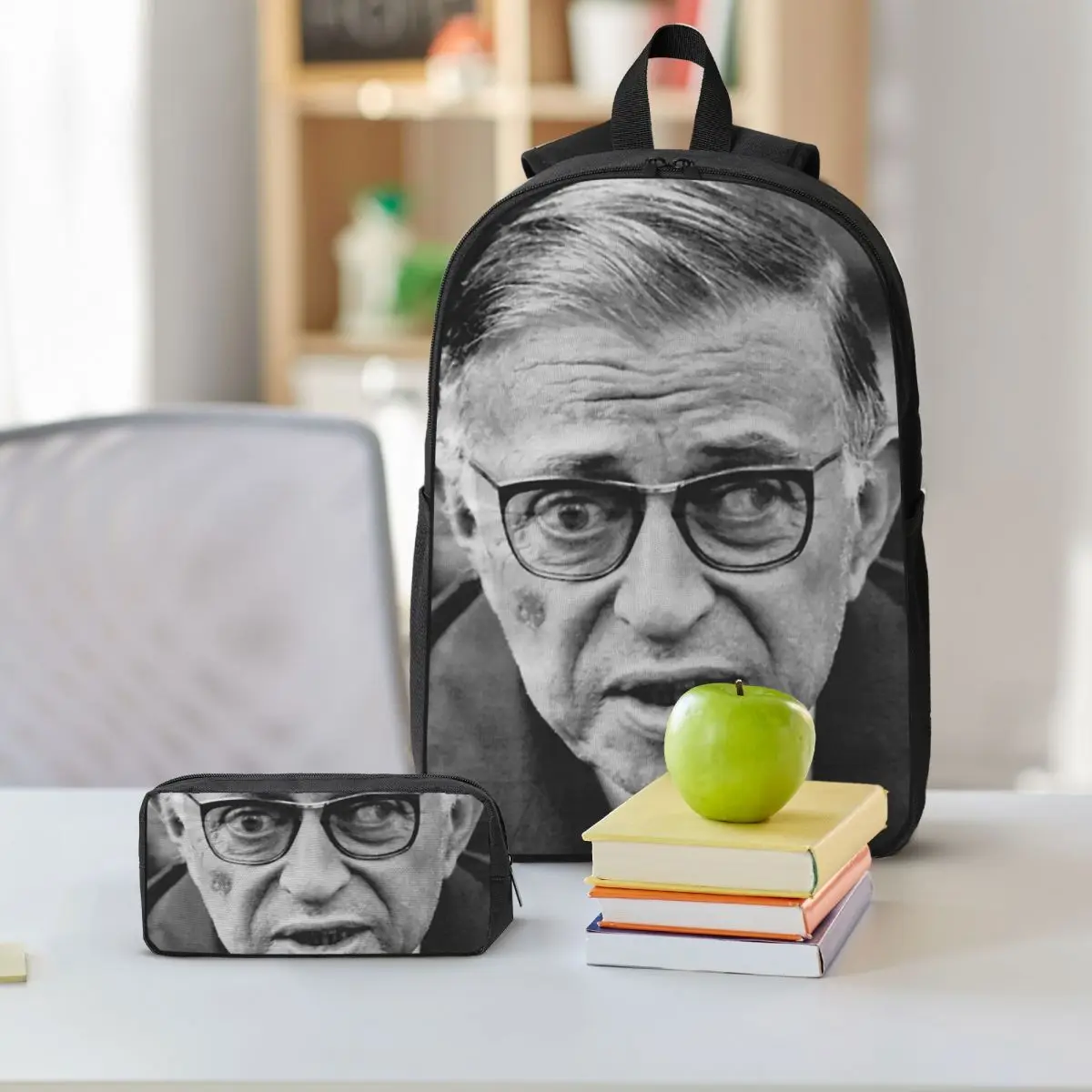 Jean-Paul Sartre Zaino Studente Ragazzi Ragazze BookBag Borsa da scuola Borse a tracolla per computer Borsa da pranzo isolata 3ps Astuccio