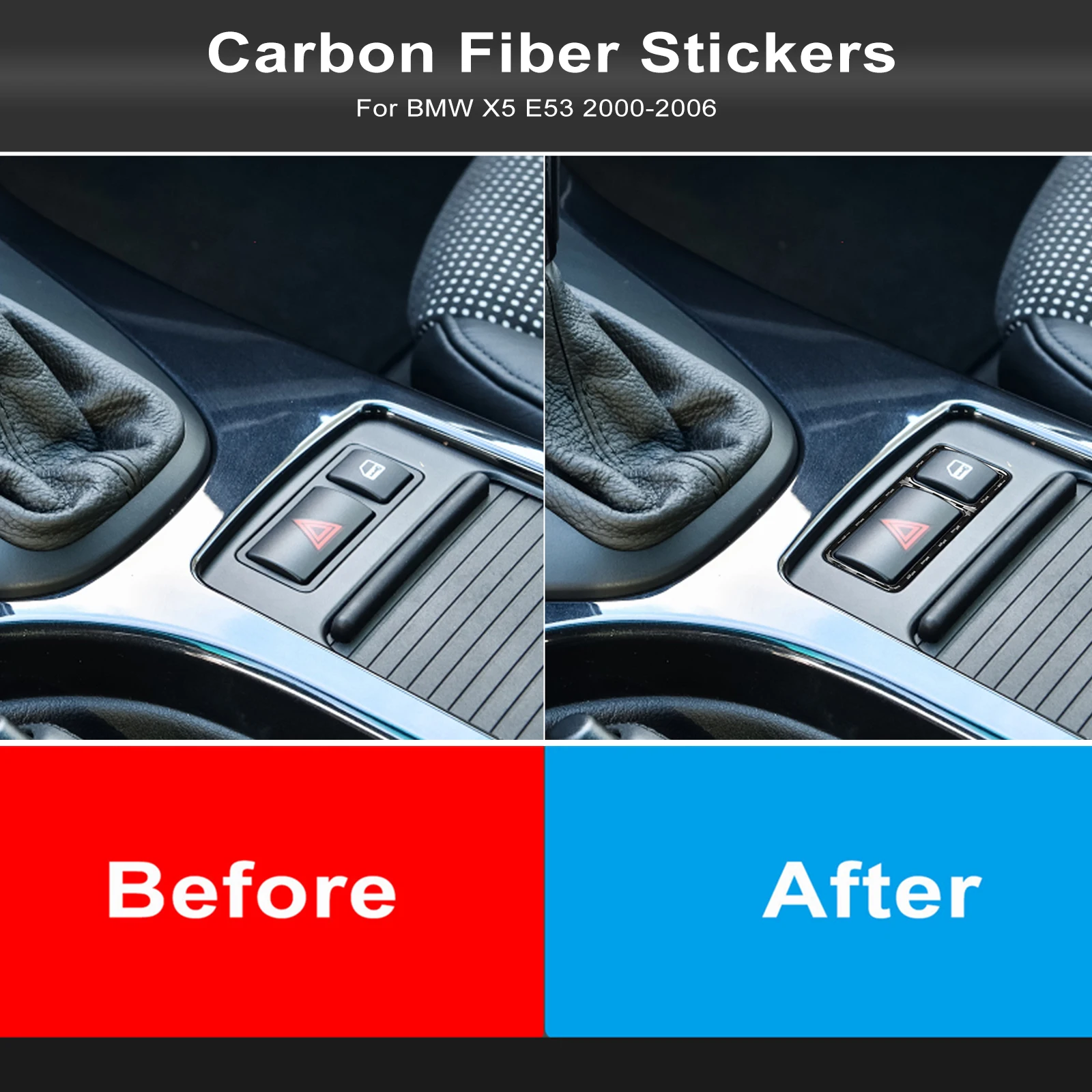 For BMW X5 E53 2000-2006 Carbon Fiber Car Accessories Emergency Warning Light Switch Panel Frame Trim Cover Decoration Sticker