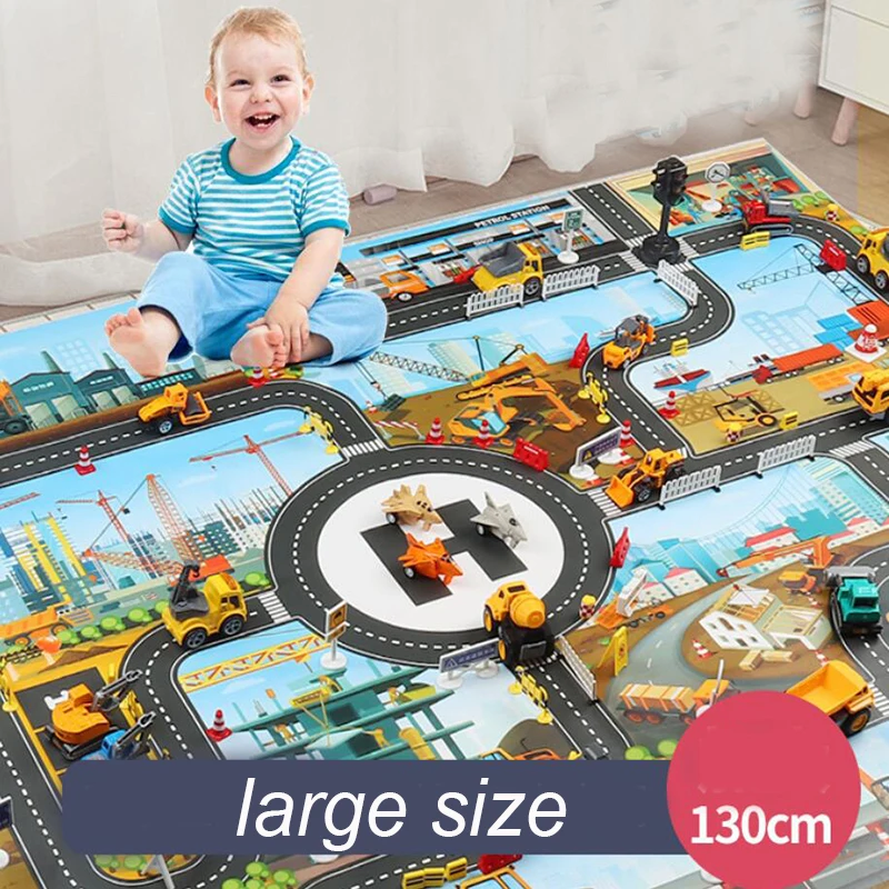 City Traffic Car Park Play Mat Waterproof Parking Lot Kids Playmat Kids Rug Boy Girl Educational Toys for Children Map 
