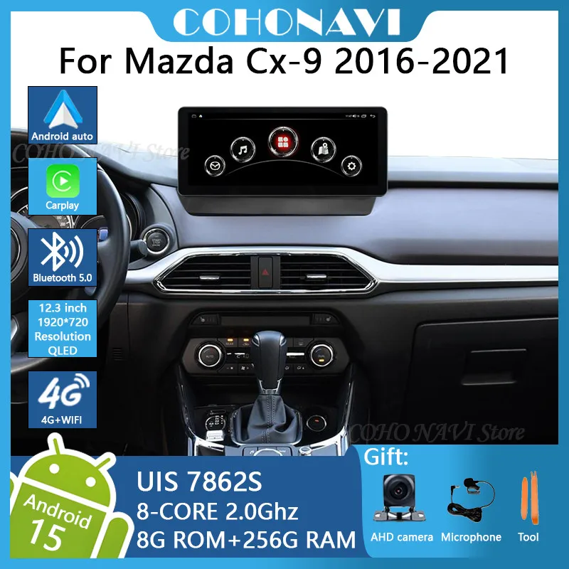 

Dual System 1920*720 For Mazda Cx-9 CX9 2016-2021 Car Radio Multimedia Video Player Navigation GPS Android15 12.3inch 8+256G