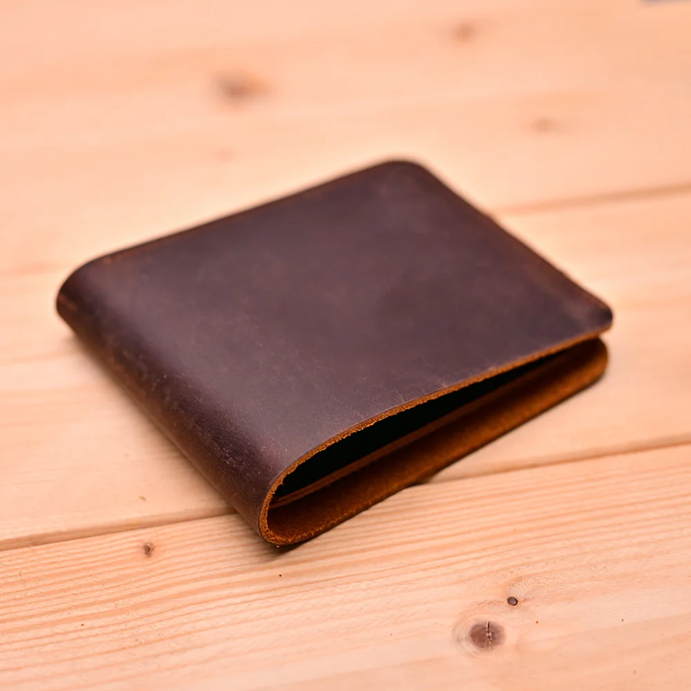 Echtes Leder Herren-Geldbörse Vintage Bifold Kurze Geldbörse Handgefertigt Crazy Horse Rindsleder Schlanker Kartenhalter Männliche Taschen-Geldbörse – Detail 6