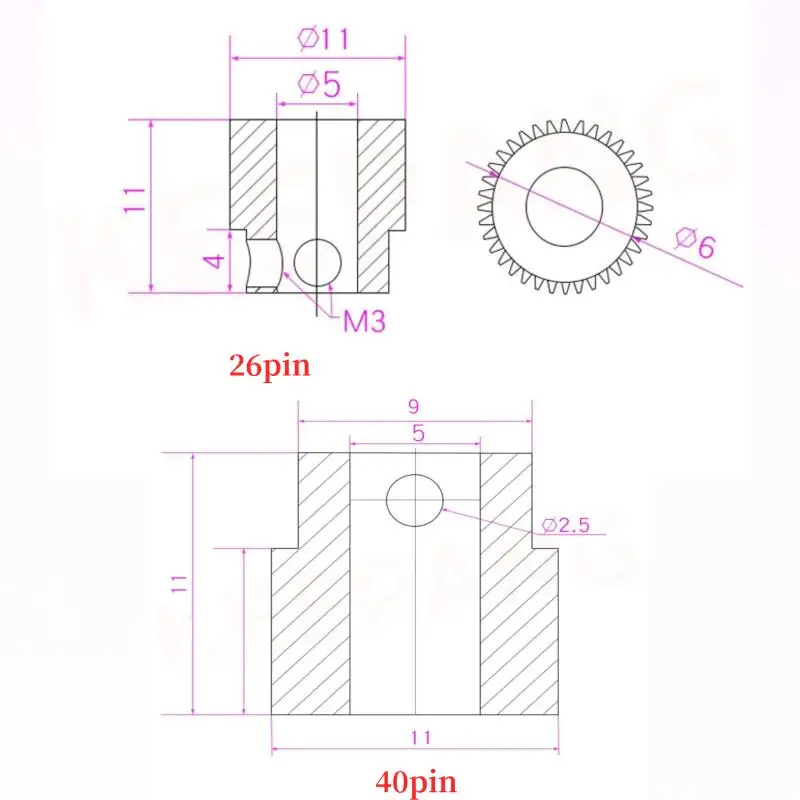 5Pcs Brass Extruder Wheel 26/40 Teeth Drive Gears For Creality CR-10 10S S4 S5 Ender 3 / Pro / V2 3D Printer Parts Accessories