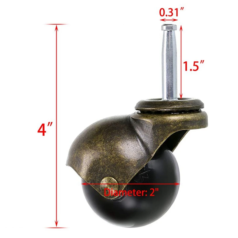 Imagem -06 - Vintage Antique Swivel Ball Caster Stem Roda com Sockets Móveis Sofá Cadeira Gabinete Pacote de 20