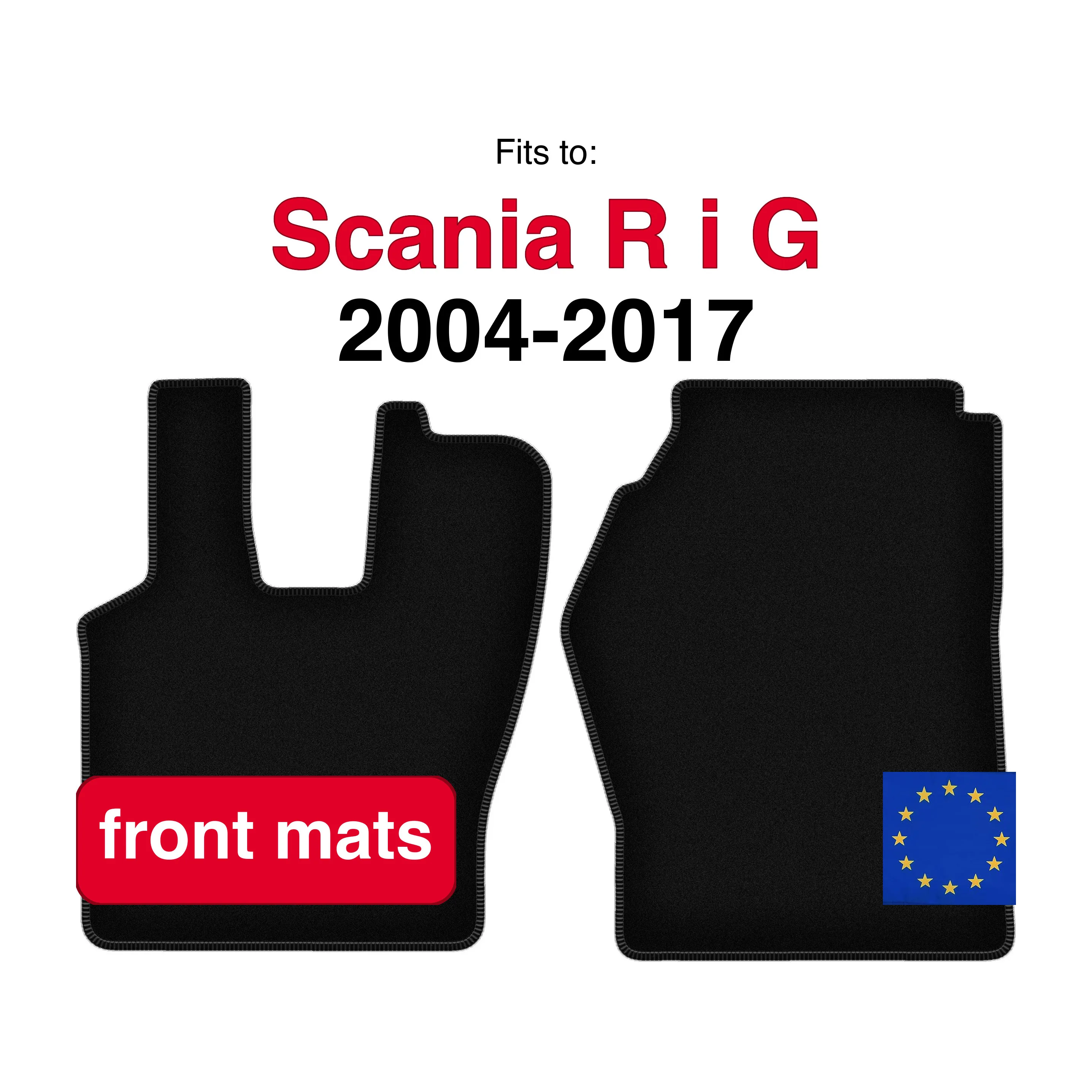 Image of Velour-Fußmatten vorne für Scania R und G LKW (2004-2017) - Schwarz (2 Stück) Set Auto-Fußmatten vorne für Fahrzeugboden