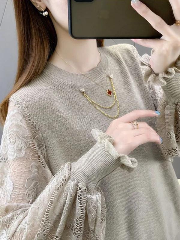 Spring Autumn Women's Knitwear Base Shirt Inner Wear Loose Hollow Splicing Overhead Korean Style Versatile Hollow out Patchwo...