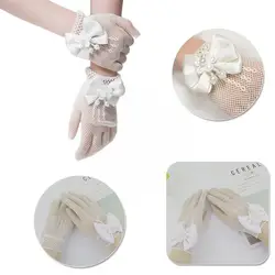 Net Bow Tie Dress White Gloves Wedding Dress Princess Gloves Children White Flower Princess  Gloves for Children Girls