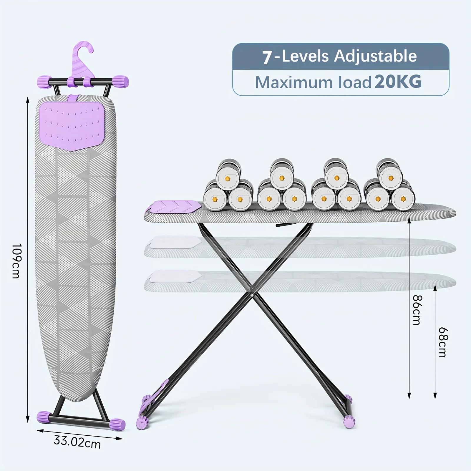 

Ironing Board Featuring an Iron Rest, Designed to Be Compact And Save Space, with an Extra Thick Cover, Adjustable Height