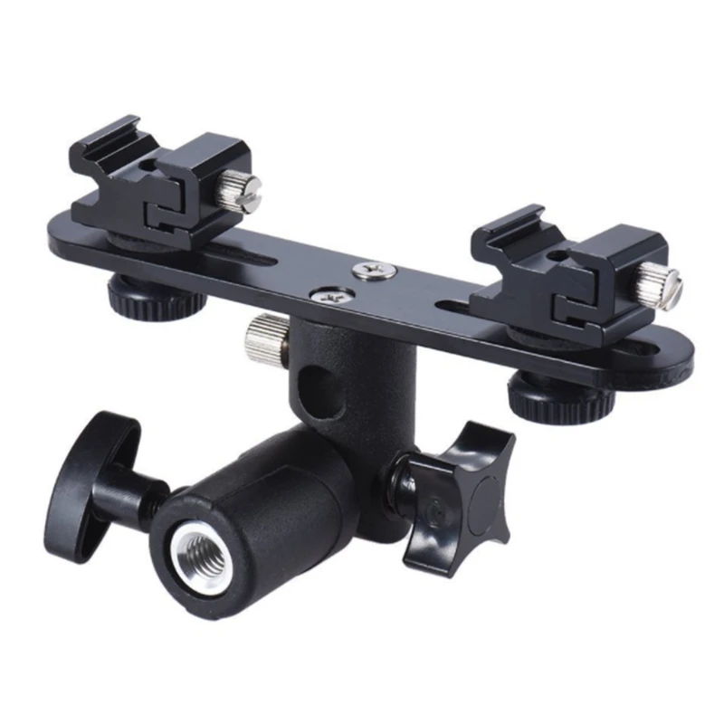 

Bracket 2-Hot Shoe Mount Speedlight Stand Umbrella Holder Fill Light Bracket 1/4'' 3/8'' for DSLR Camera