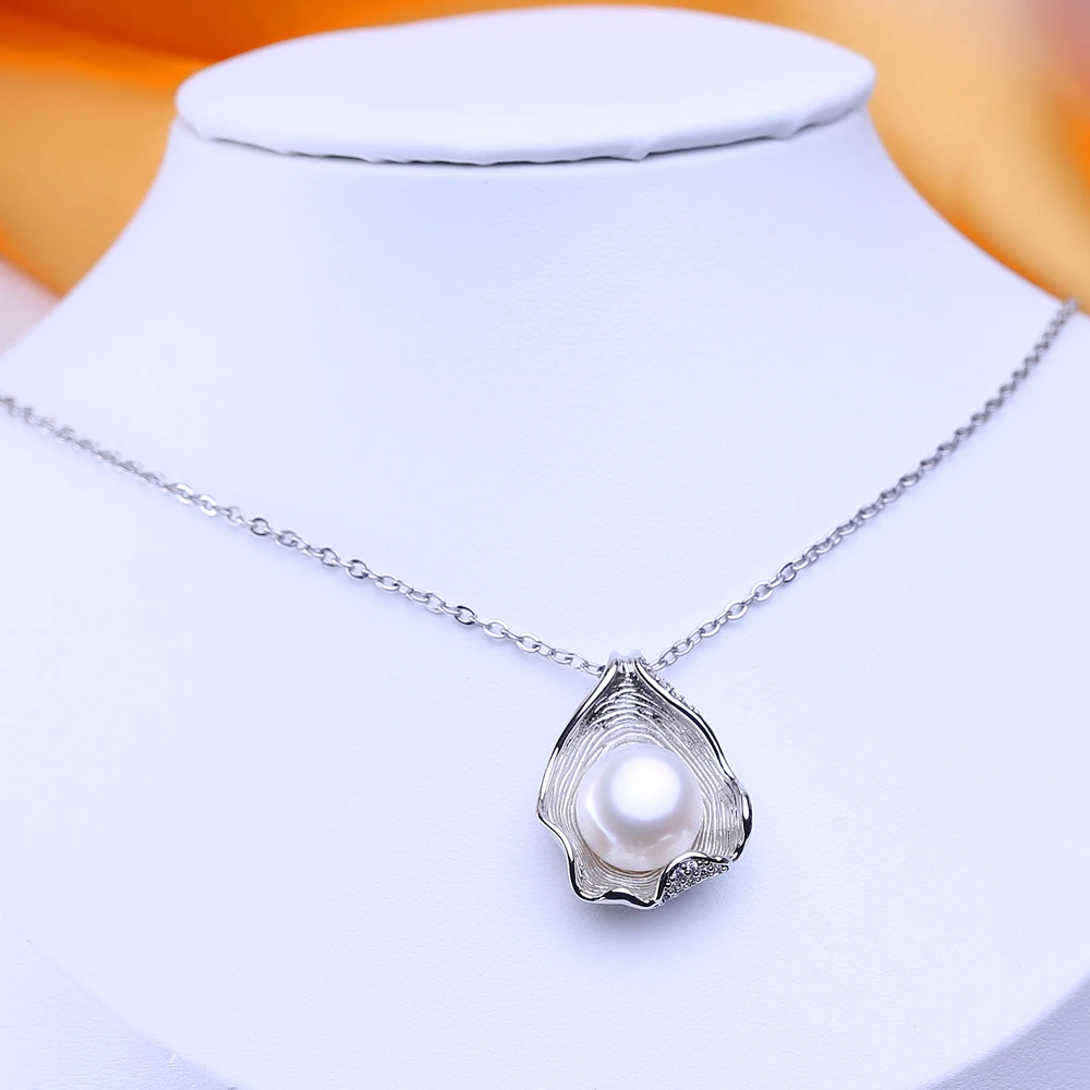 FENASY 10-11MM Natural Freshwater Pearl Fashion 925 Sterling Silver Pendant Necklaces Party Jewelry Gifts For Women