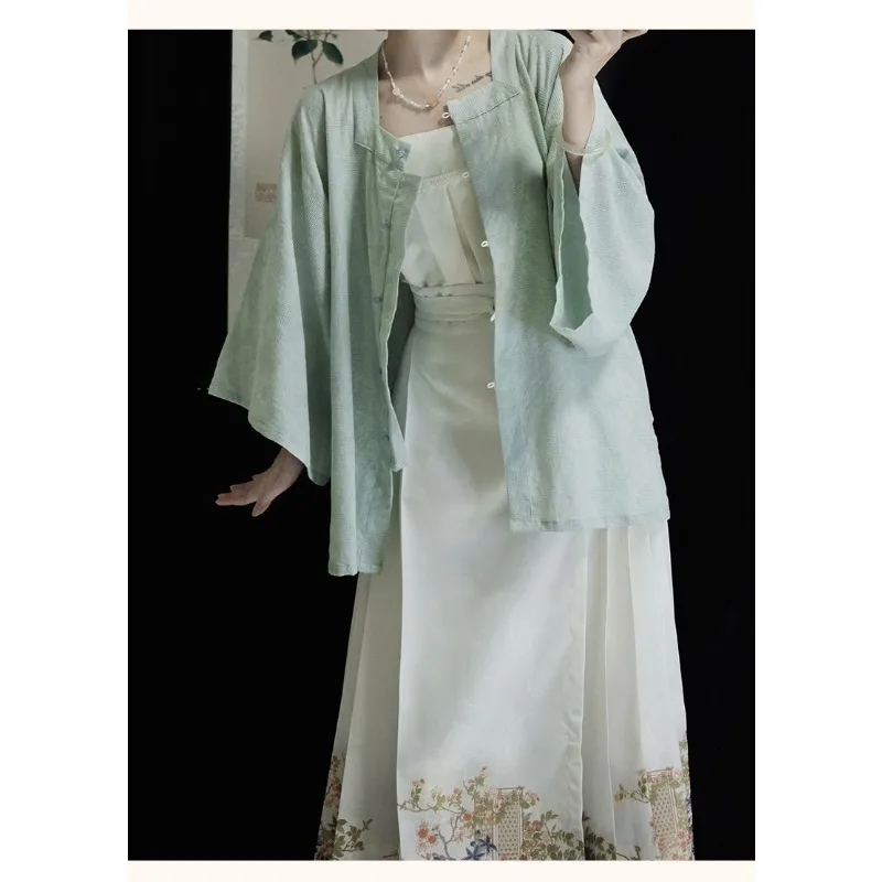 

New Chinese Style Hanfu Square Collar Three-quarter Sleeve Shirt Retro Chinese Style Summer New Style Outer Shirt National Trend