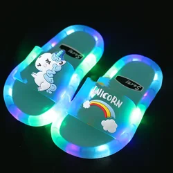 Children‘s Boys Girls Slippers Cartoon Unicorn Animals Prints Shoes Lighted Fashion Cute Shoes Bathroom Kids Toddler Slippers