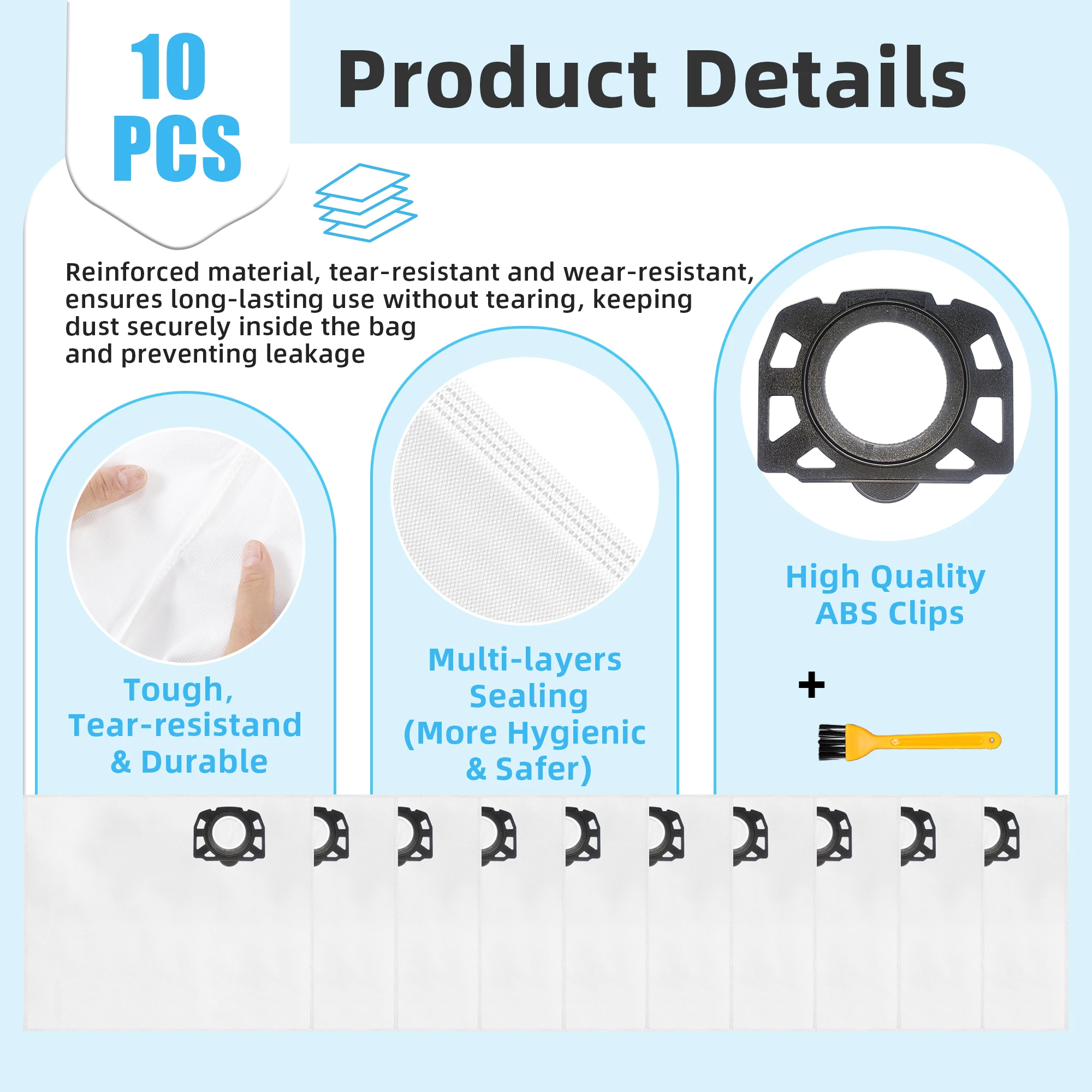 Vacuum Cleaner Bags Compatible with Kärcher 2.863-314.0 Fleece Filter Bags KFI 357 Replacement Bags WD2 Plus WD 2-18 WD3