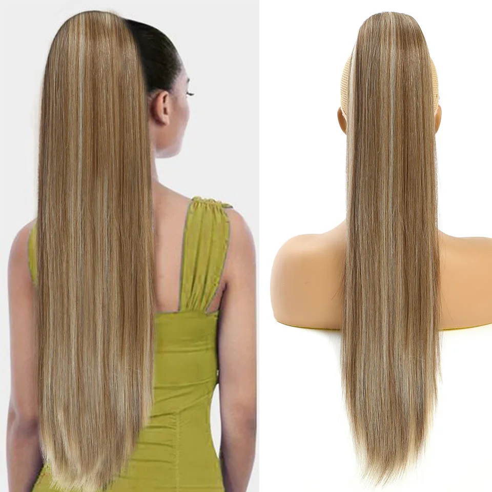 Cola de Caballo larga y recta para mujer, coleta sintética con cordón, extensión de cabello con Chip, postizo falso, 28"