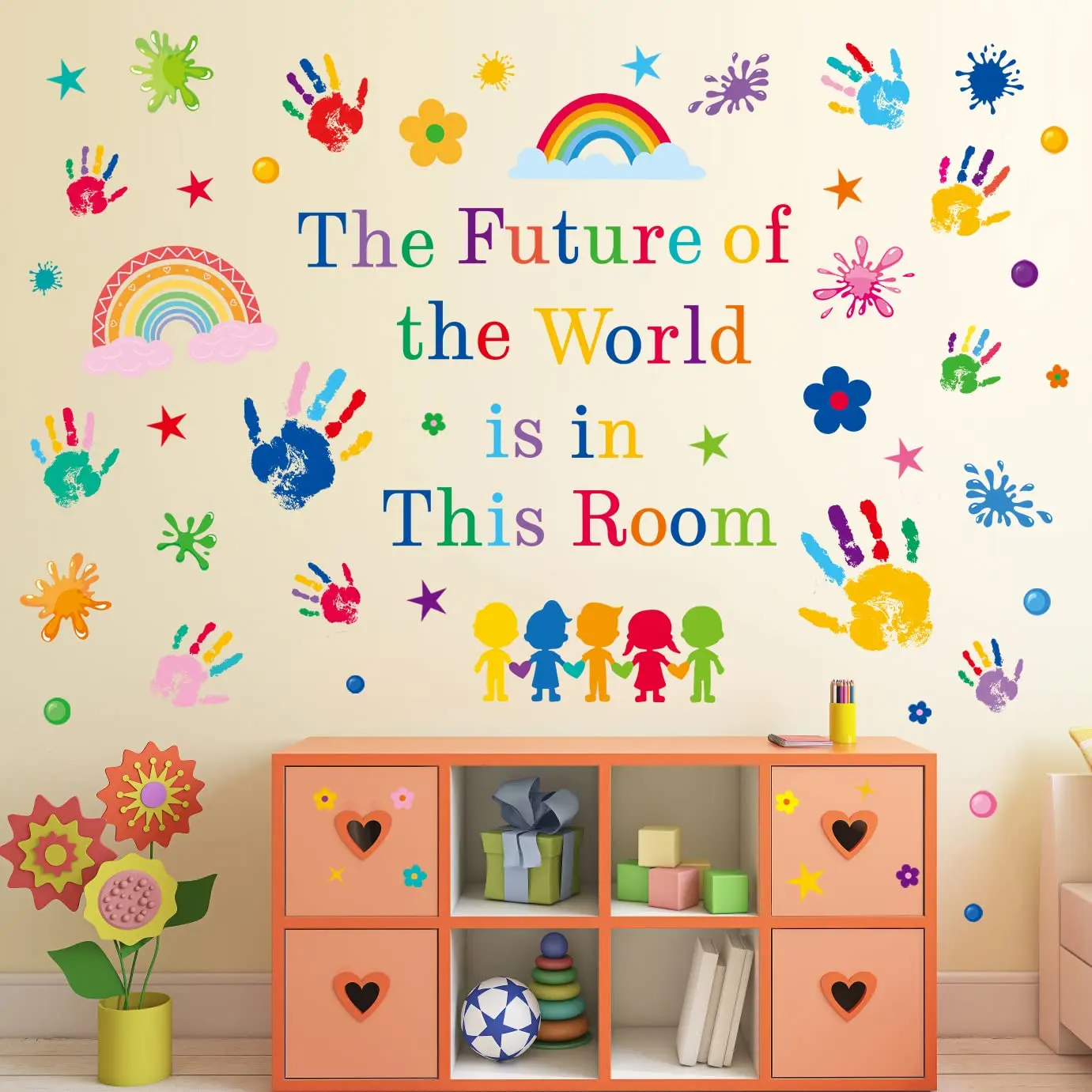 

Colorful Inspirational Quotes Wall Decals Vinyl Paint Splatter Handprint Positive Saying Wall Decals for Classroom School