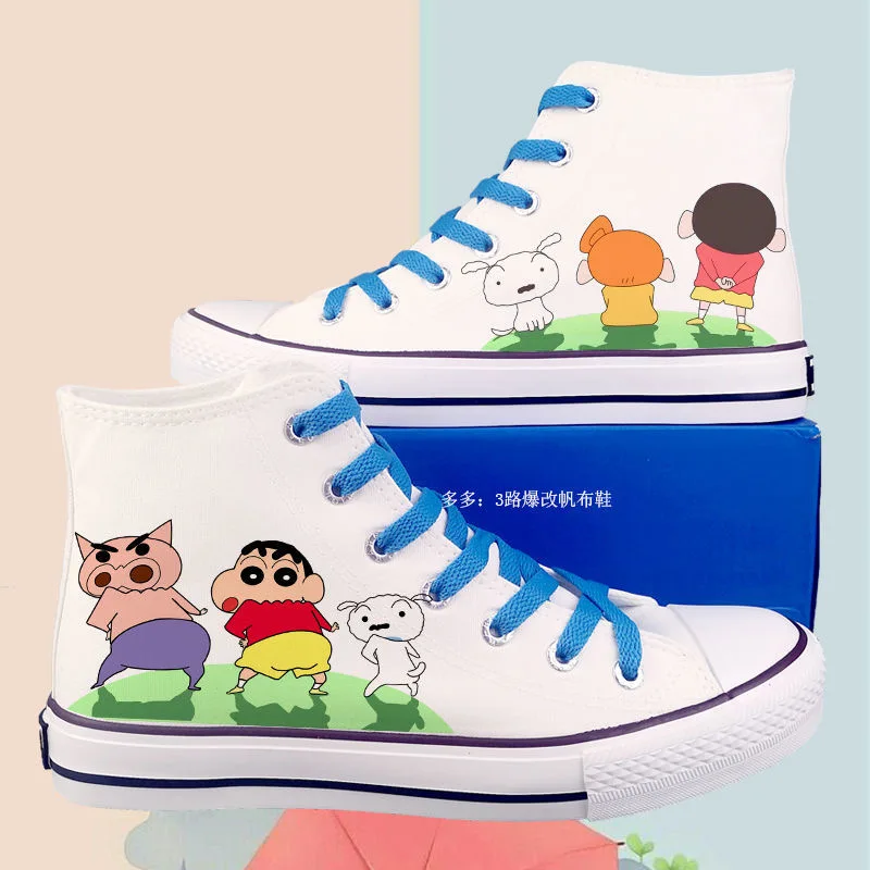 

Canvas shoes, women's new popular trend, trendy street cartoon, crayon, little new, male student couple, high top sports shoes