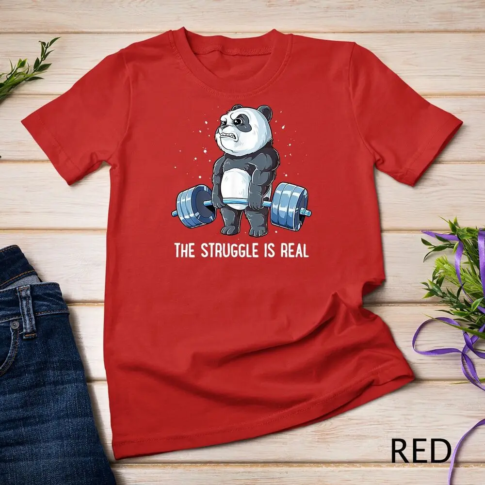 Panda The Struggle Is Real Weightlifting Fitness Gym Funny Unisex T-shirt