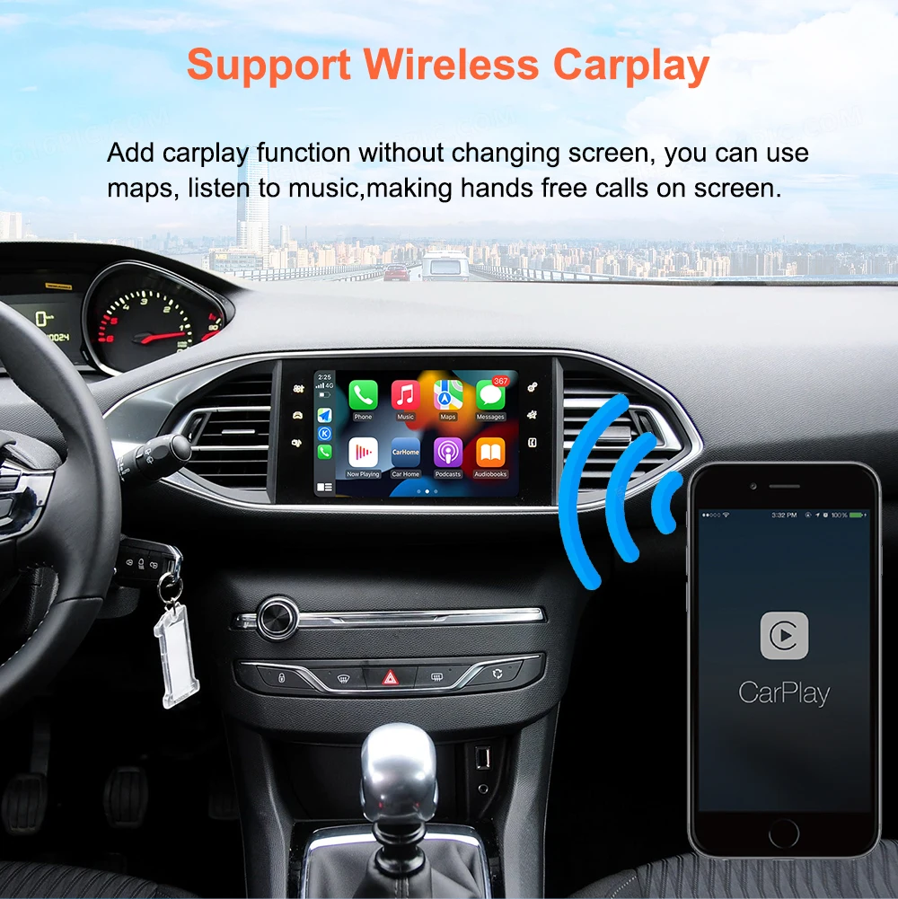 Bonroad Wireless Carplay Android Auto Nachrüst-Kits, passend für Peugeot&Citroren SMEG&MRN NAC 208 308 508 3008&C4 DS3 DS4 DS5 – Detail 5