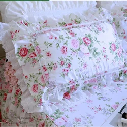 1 Pc Rose Print Pillow Case, Large Ruffle Cover, Floral Lace Pillowcases, Bed Pillowcase, Luxury Home Textile