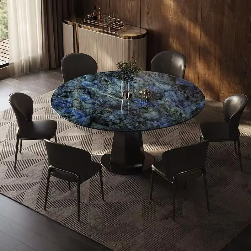 Small apartment microcrystalline stone square and round dual-purpose telescopic rotating dining table and chairs household dinin
