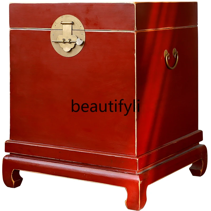 

New Chinese simple solid wood storage box bedside table decorative edge several functions