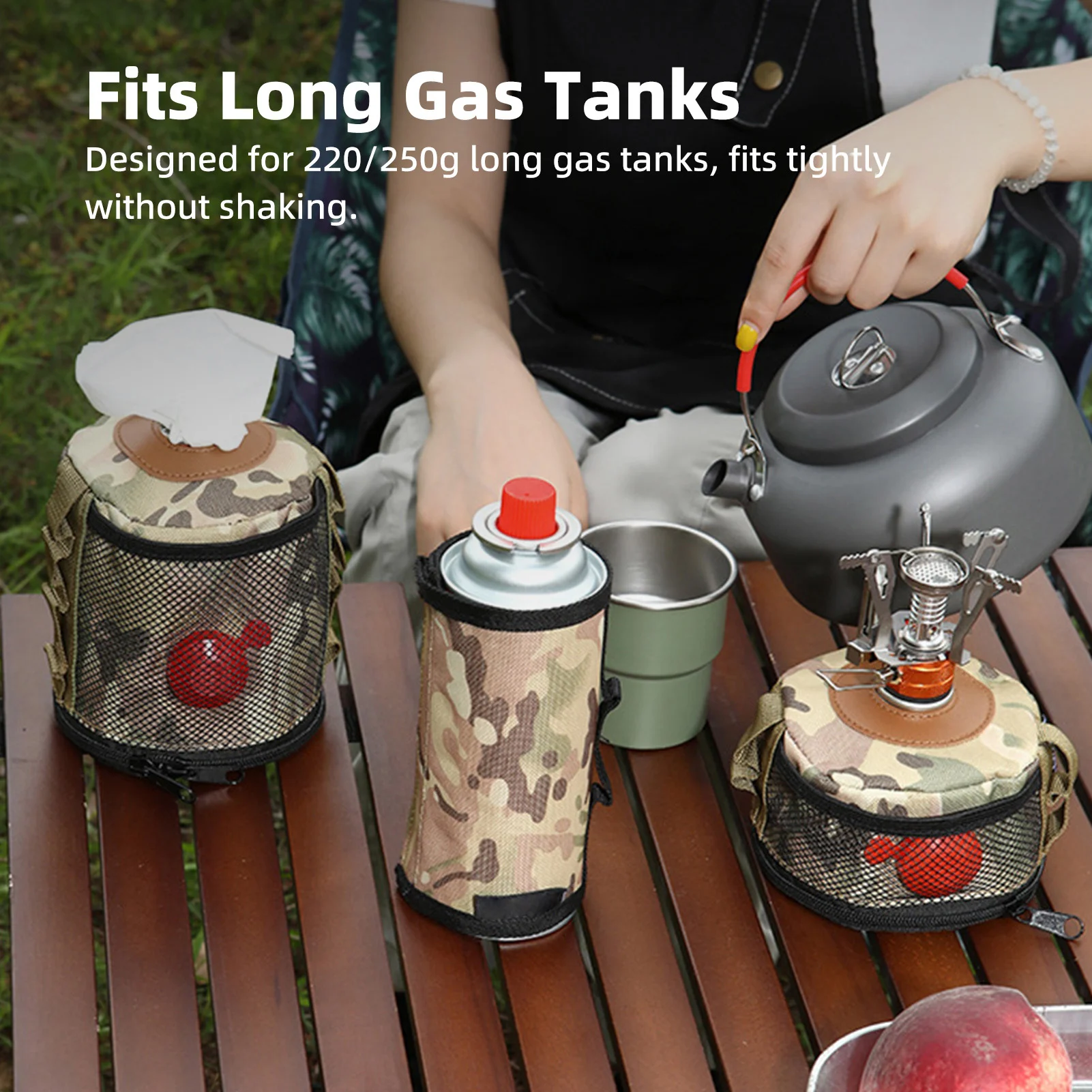 Outdoor Camping Gas Tank Cover For Long Tanks Thermal Insulation Anti-Fall Protection Portable Storage Bag With Webbing