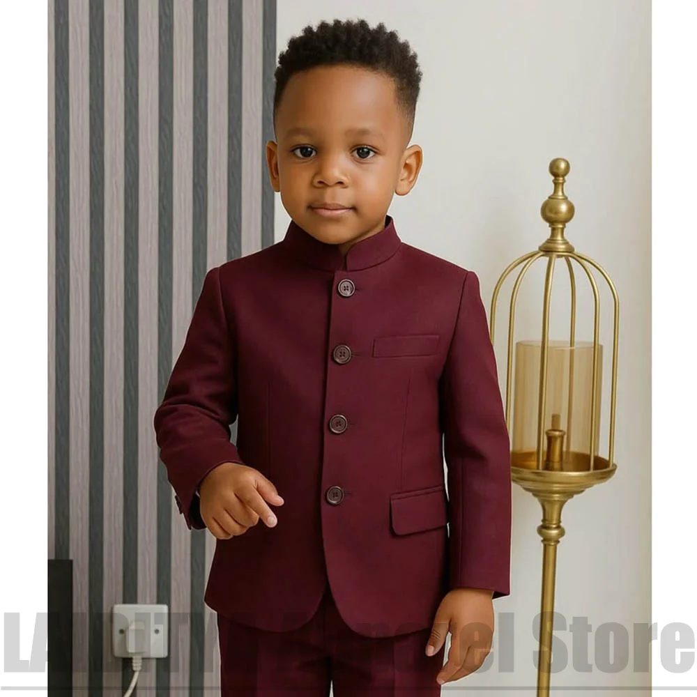 Boys Mandarin Collar Suit Set Kids Single Breasted Blazer Pants Child Formal Outfit Wedding Party Daily Casual Wear 2 Piece
