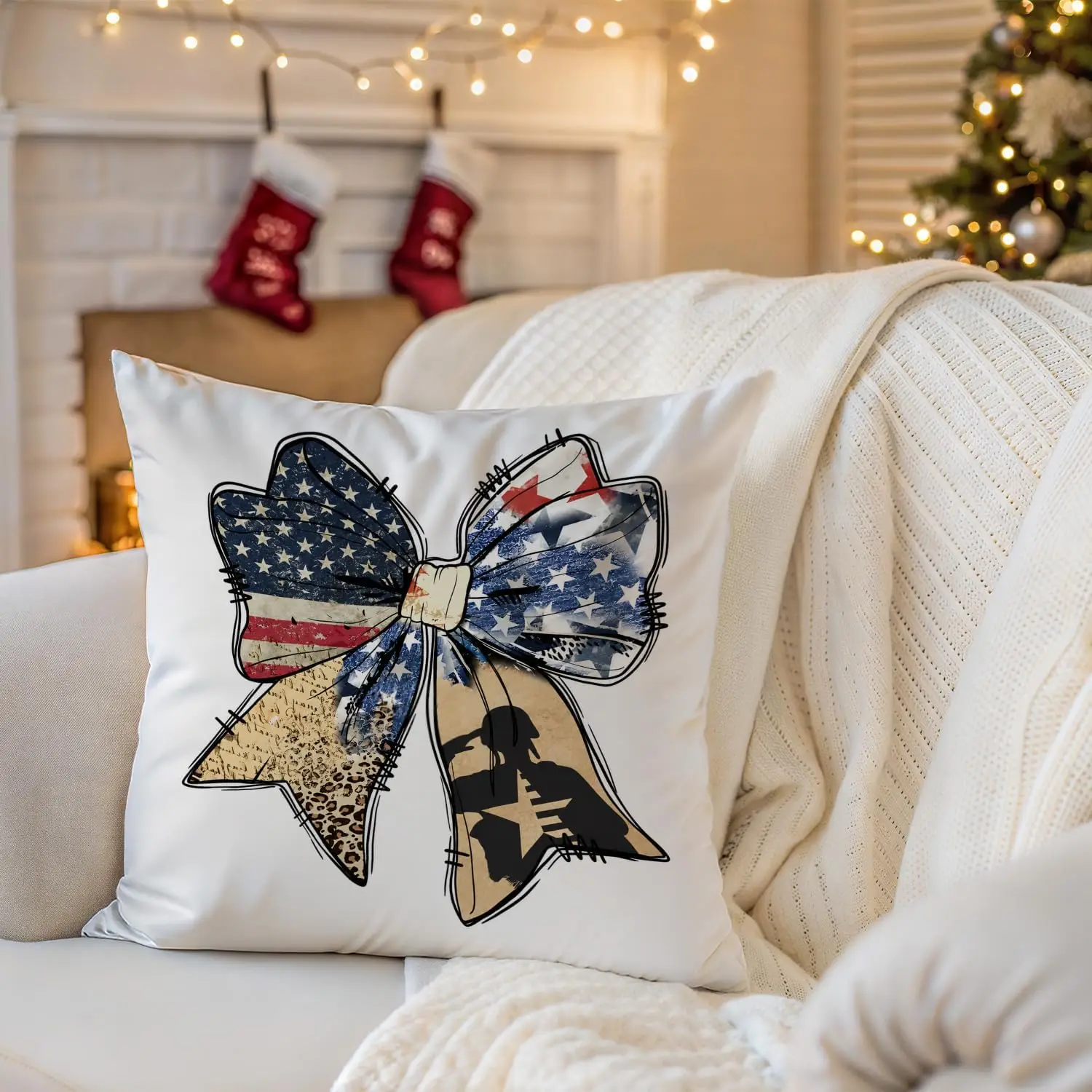 American Patriotic Pillow Cover Cushion Case USA Flag Throw Pillow Decor Stars Stripes Americana 40x40cm Home Accent