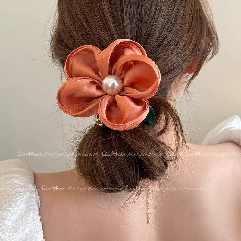 

Summer Pearl Flowers Large Intestine Scrunchies Ins Fashion Hairband Ponytail Holders High Elastic Hair Rope Hair Accessories