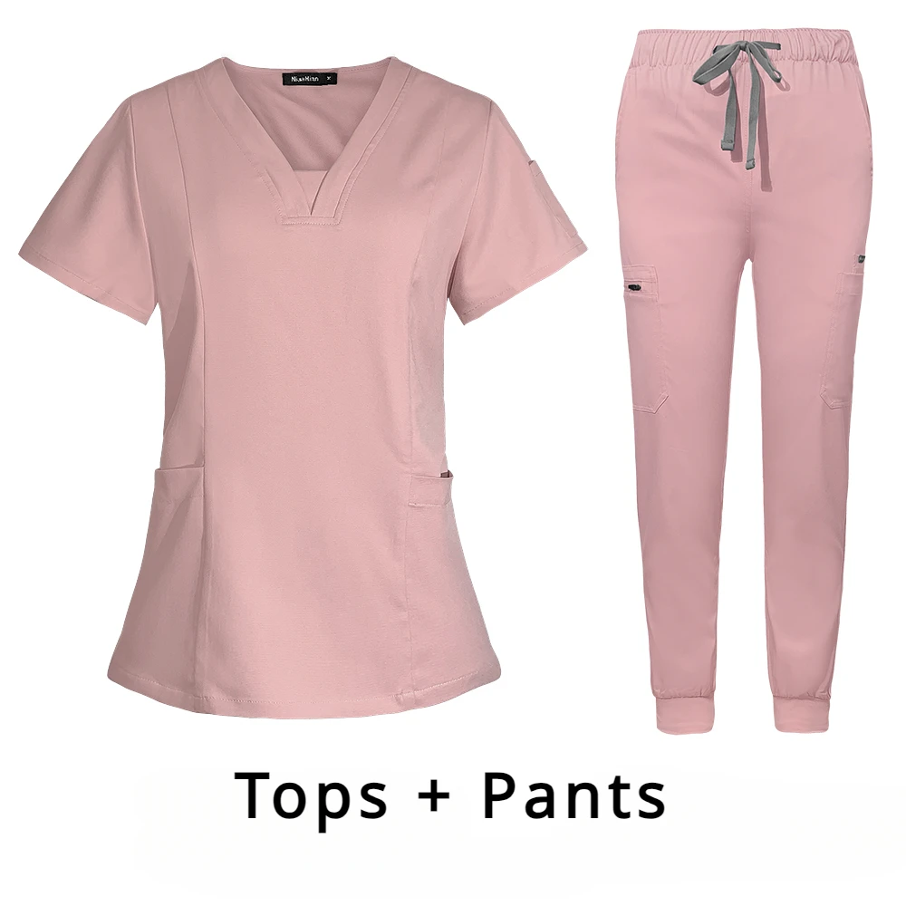 Korte Mouw Scrubs Chirurgische Verpleegkundige Uniformen Verpleegkundige Vrouwen V-Hals Zak Werkkleding Tandarts Medische Uniformen Mannen Kliniek Scrub Pak