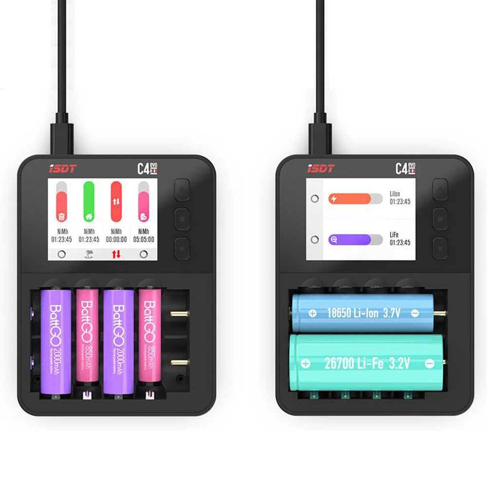 ISDT C4 EVO 36W 8A 6 Channels Smart Battery Charger With USB Output For 18650 26650 26700 AA AAA Battery