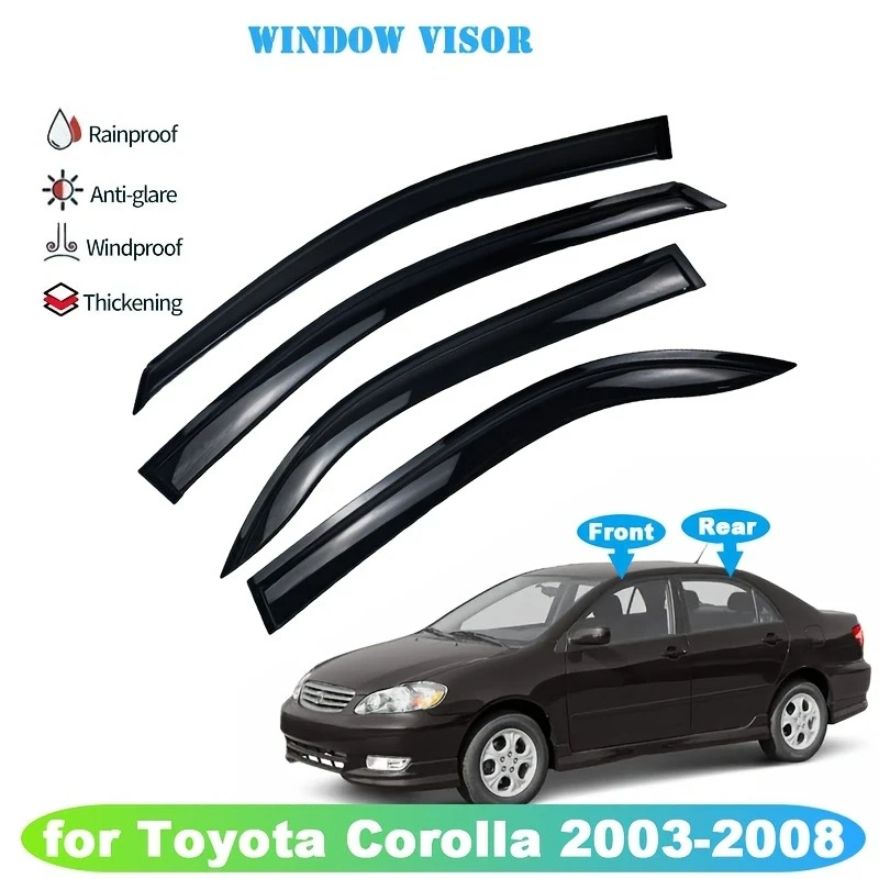 Set of Four Premium, Long-Lasting Sun Visor Rain Shields for Toyota Corolla Models from 2003 to 2008