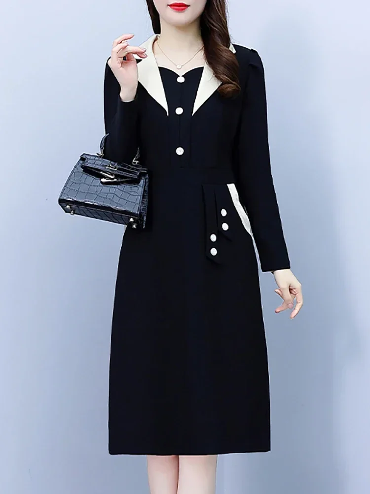 

Long Sleeve Bodycon Suit Dress Autumn Winter Elegant Office Lady Midi Dress Women Vintage Black Hepburn Prom Night Vestidos