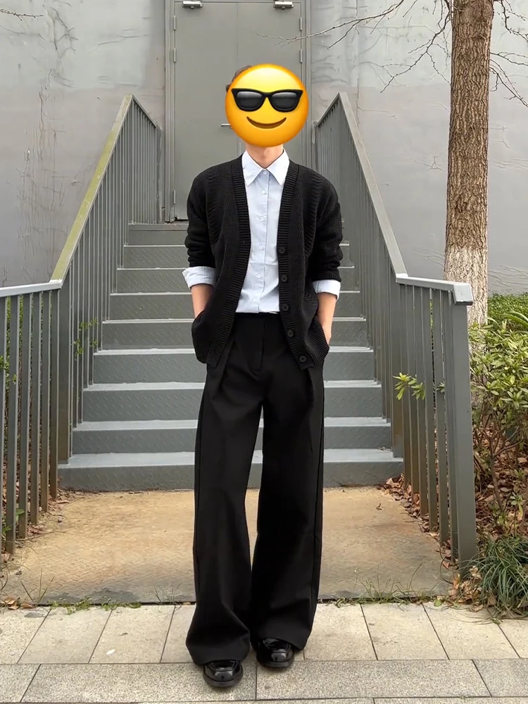 

Cleanfit Black 3D Pleated Straight Leg Men's Casual Pants Spring Season Adult Style Wide Leg Loose Fit Trousers
