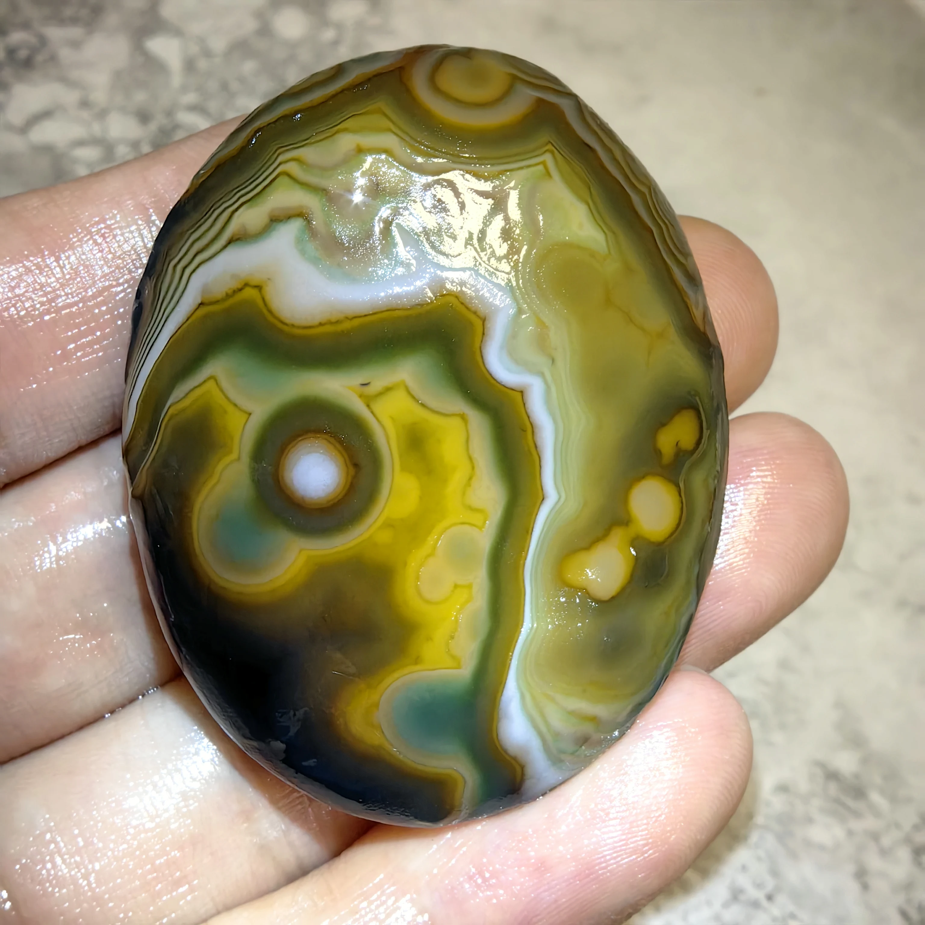 Pure Natural Divine Eye Agate with Cartoon Pattern for Stress Relief, Good Luck, DIY Ward Off Evil Amulet Jewelry Decoration