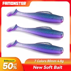 Famonster Fishing Lure Soft Floating T-tail Bait 60mm1.8g 80mm4.8g Paddle Tail Swimbait Artificial Silicone Wobblers Pike Winter