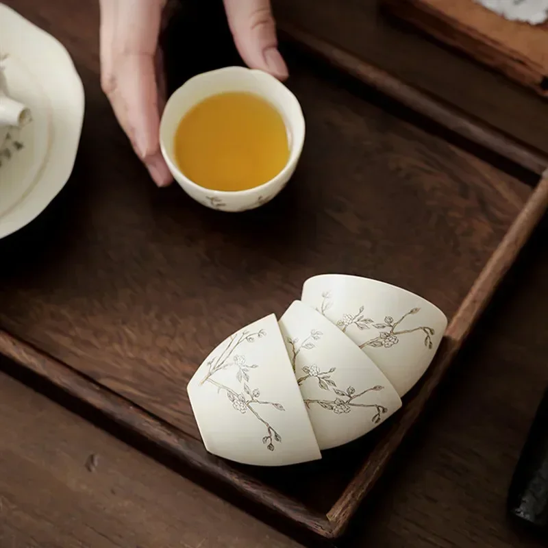1 Pc Chinese Hand-painted Peach Blossom Tea Cup Ceramic Tea Bowl Vintage Personal Teacup Handmade Tea Set Travel Meditation Cup