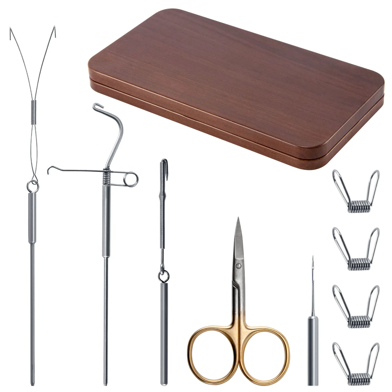 

Fly Tying Tool Kit Stainless Steel Dubbing Twister, Whip Finisher, Loop Clamps, Scissors, Dubbing Needle, Hackle Plier Clamps
